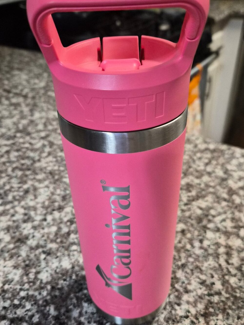 NEW Carnival Cruise YETI 18 oz Rambler Bottle~TROPICAL PINK~Flip & Sip Straw Cap